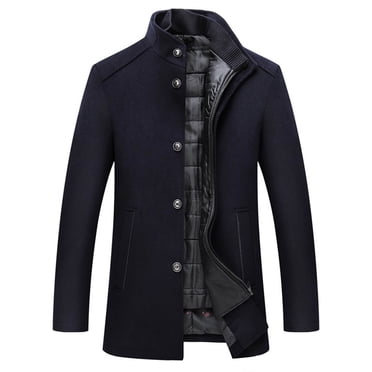 Mens Long Coats, Men's Mid-Length Solid Color Casual Woolen-Like Coat with Stand-Up Collar & Detachable Vest, Long-Sleeve Hoodless Casual Jacket/Coat, Mens Casual Coats