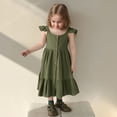 thumbnail image 5 of Robes Bébé Fille Petite Fille Été Sans Manches Robe Décontractée Enfants Tout-Petit Boutonnée Mode Robe Soleil à Volants Robe Fille Vert 1 Ans-2 Ans, 5 of 5