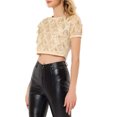 thumbnail image 4 of INSPIRE CHIC Women's Metallic Pattern Short Sleeves Party Crop T-Shirt M Gold, 4 of 7