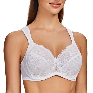 MELENECA Women's Floral Lace Non-Padded Minimizer Full coverage Underwire Bra White 36C
