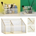 thumbnail image 1 of Organisateur de Maquillage en Verre avec Visibilité Transparente et Finition Dorée pour un Rangement Efficace des Pinceaux Rouges à Lèvres Parfums Correcteurs dans la Chambre Salle de Bain, 1 of 6