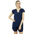 thumbnail image 1 of Bimba Pyjama 2 Pcs pour Femmes Bleu Marine à Boutons Chemise et Short Robe de Nuit-12, 1 of 11