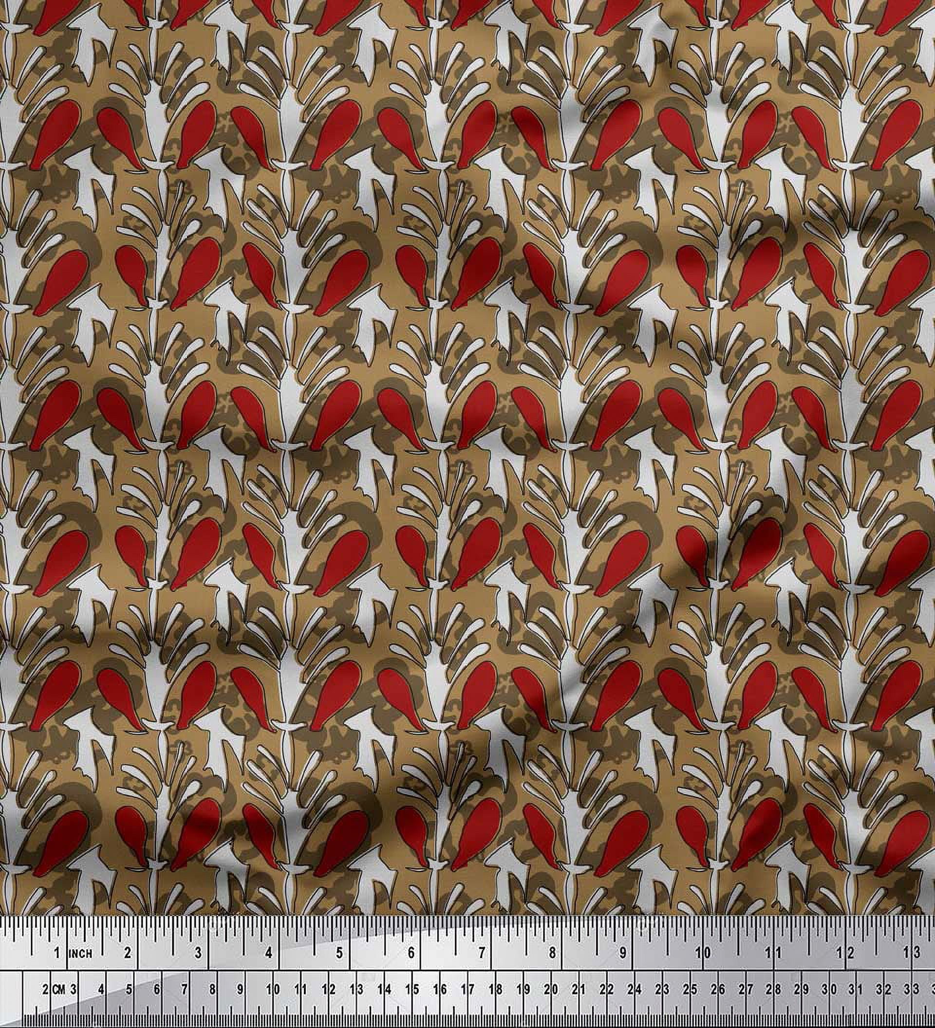 Soimoi Polyester Crepe Fabric Leaves & Floral Block Printed Fabric 1 Yard 42 Inch Wide