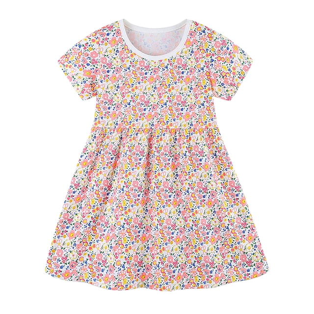 Robe Fille Petite Fille Manches Courtes Imprimés Princesse Danse Fête Robe Fille Taille 6-7T
