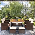 thumbnail image 1 of Costway 9PCS Patio Rattan Dining Set Cushioned Chairs Ottoman Wood Table Top White, 1 of 10