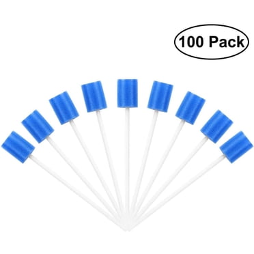 Écouvillons Jetables pour Soins Buccaux avec Embouts Éponge Bleus - 100 Éponges Stériles pour le Nettoyage de la Bouche pour l'Hygiène Dentaire, les Soins Dentiers et l'Usage à la Maison - Nettoyage Doux et Efficace