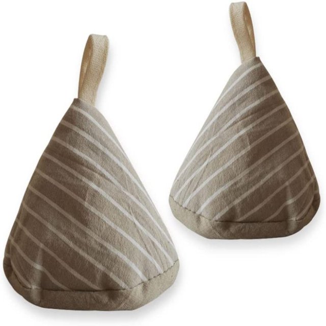 Mini Oven Mitts Pot Holder Cooking Pinch Grips Triangle Cotton Handle Cover Heat Resistant for Kitchen Cookware (2 Pack Beige)