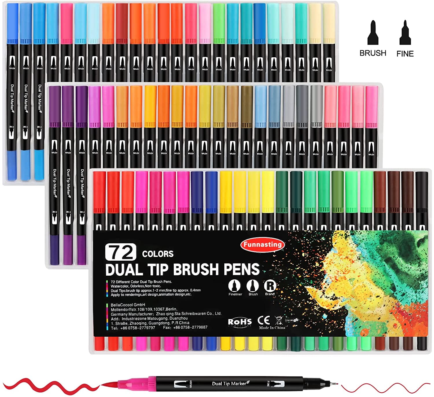 Dual Brush Markers Pens for Coloring,72 Colors Artist Set, Fine & Brush Tip Art Markers for Kids Adult Coloring Books Bullet Journal Note Taking Lettering Drawing Craft Supplies