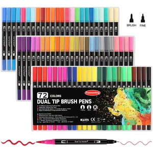 Stylos à double pinceau pour colorier,72 Set d'artiste de couleurs, fin & Pince de pinceau Marqueurs d'art pour les enfants Livres de coloration adultes Bullet Journal Note Prendre des lettres Dessin Artisanat Fournitures