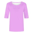 thumbnail image 4 of CFLVAEK T-Shirts Classiques à Manches 1/2 pour Femmes Grande Taille, Col Rond Décontracté, Blouse Unie, T-Shirts Confortables pour Dames 2025, Hauts de Sortie, 4 of 5
