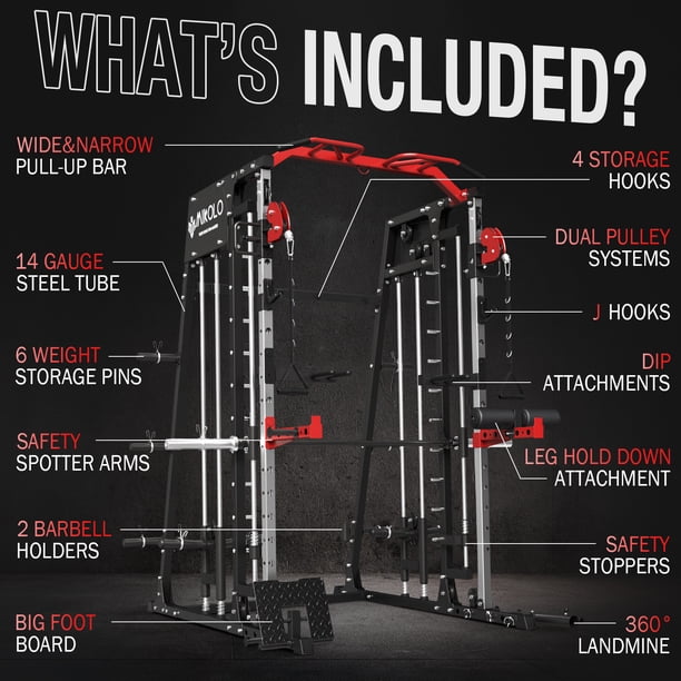 Smith Machine Home Gym, 2200 lbs Power Rack Cage with Cable
