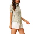 thumbnail image 4 of Unique Bargains Blouse pour Femmes Col Rabattu Fendu Manches Bouffantes Chemise en Chiffon, 4 of 6