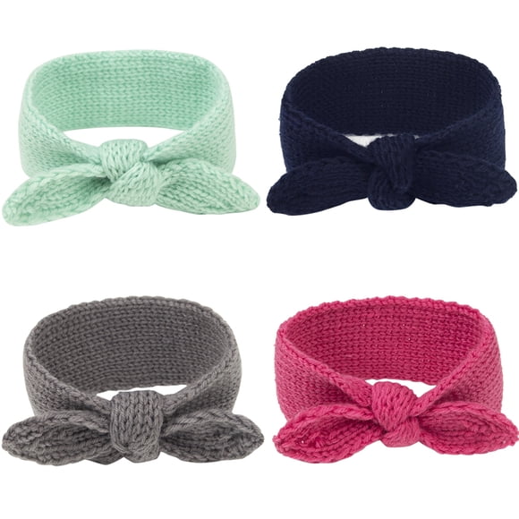 Coofit Baby Knit Headbands Bow: 4PCS Elastic Infant Turban Headwraps Hair Accessories