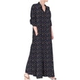 thumbnail image 2 of Meichang Robes Chemise pour Femmes en Coton et Lin à Imprimé Floral, Boutonnées, Robes Maxi à Manches Longues, Col à Revers, Coupe Ample, Grande Taille, Robes Chemise avec 2 Poches, Bleu XXXXXL, 2 of 9