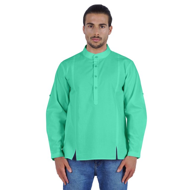 Atasi Chemise Henley Indienne pour Homme à Manches Longues, Décontractée, Col Mandarin, Courte Kurta
