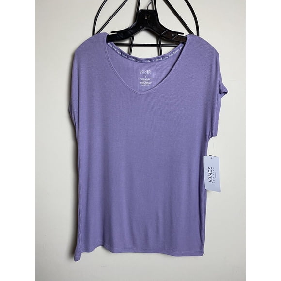 Jones New York T-Shirt Côtelé de Sport à Manches Courtes Haut de Sport en Violet Taille P