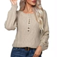 thumbnail image 1 of Timegard Chandails pour Femmes Col Rond à Boutons Manches Longues Coupe Ajustée Tricot Chandail Vêtements d'Automne Hiver, 1 of 7