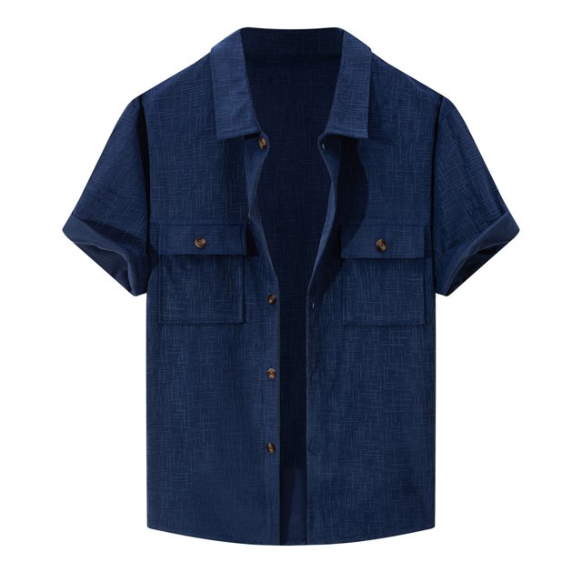 Summer Men's Heavy Design Corduroy Jacquard Short Sleeve Shirt - Christmas Pattern, Linen Fabric, Suitable for Daily/Work Wear