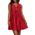 thumbnail image 2 of Ovzne Robes Grande Taille pour Femmes aux Formes Robe Décontractée Sans Manches à Col Rond à Lacets Robe Plissée Robe de Printemps Liquidation, 2 of 7
