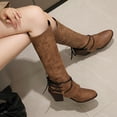 thumbnail image 1 of Bottes Longues pour Femmes Lacées à Bout Pointu Bottes de Chevalier Chaudes à Talon Haut Bottes en Cuir, 1 of 6