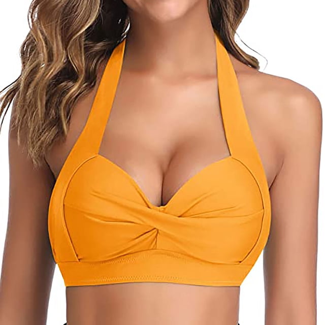 CEHVOM Women's Multi Color Swimsuit Halter Ruched High Waist Bikini Tops