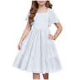 thumbnail image 3 of Jinhomg Robes pour Petite Fille Tendance Robe d'Été Smockée à Étages Extensible Confortable à Manches à Volants Robe Midi Tenue Quotidienne Blanc 7 Ans, 3 of 9