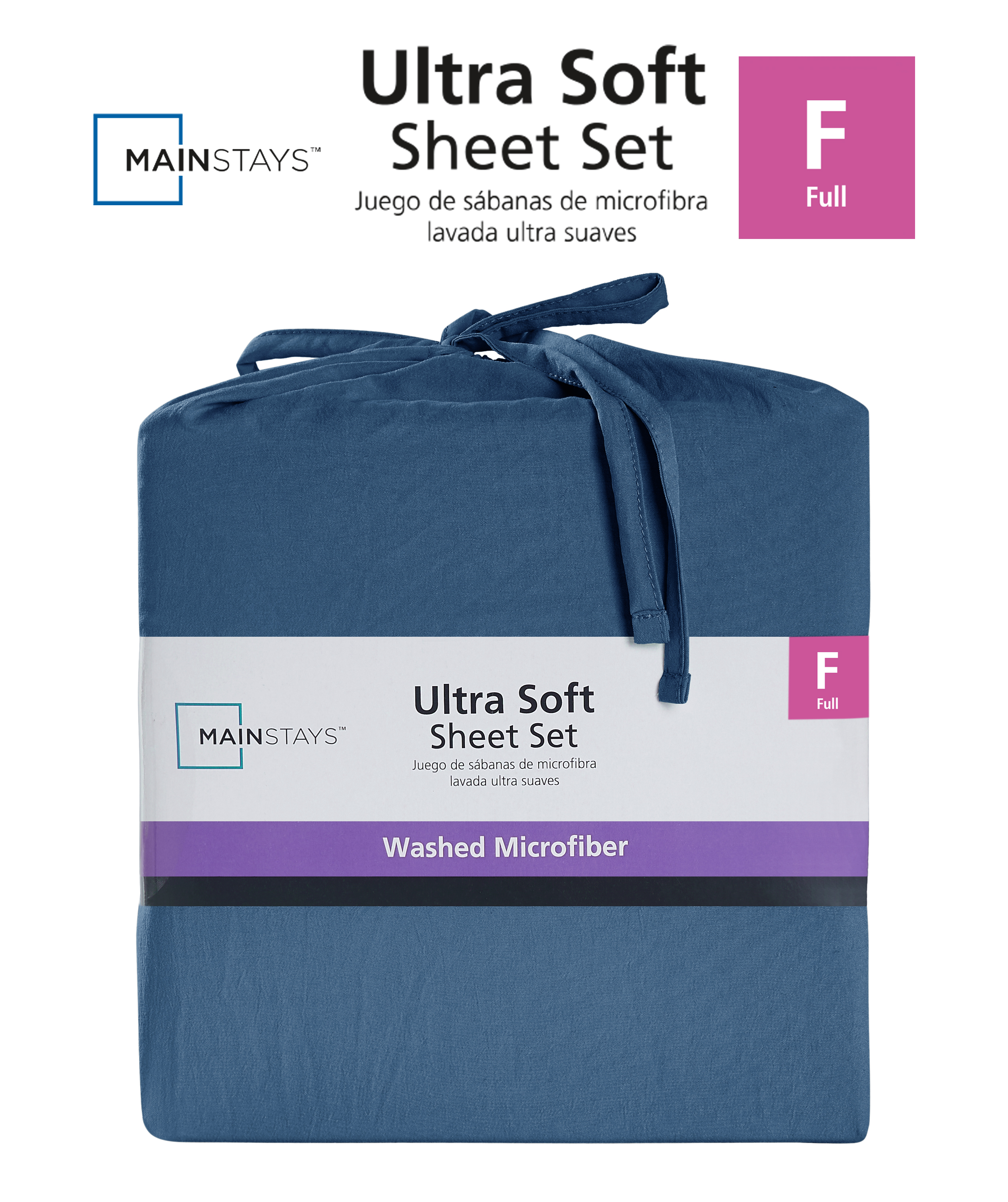 Mainstays Ensemble de draps en microfibre lavée ultra douce, Tres Grand Lit, Indigo Lavé, 4 pièces.