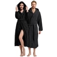 thumbnail image 1 of Canadian Linen Terry Cloth Warm Bathrobes 100% Cotton for Womens Bathroom Shower Hooded Style Soft Plush Hotels Spa Resorts Lounge Robes, Large, Black, 1 of 3