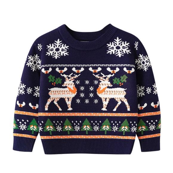 LIJCC Baby Girl Boy Knit Sweater Toddler Boys Girls Christmas Cartoon Deer Snowflake Sweater Long Sleeve Warm Knitted Pullover Knitwear Tops