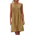 thumbnail image 1 of yoeyez Robe Maxi d'Été en Lin pour Femmes, Robe d'Été Plissée à Manches Cap pour Dames Grande Taille, Col Rond, Mini-Robe Décontractée Froncée, Coupe Ample, Ligne A, Robes de Plage Café, S, 1 of 7