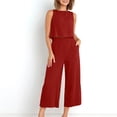 thumbnail image 4 of RKSTN Two Piece Set for Woman Round Neck Solid Color Sleeveless Blouse and Loose Pockets Pants Summer Outfits, 4 of 7