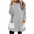 thumbnail image 1 of Yuyuzo Chandails en Molleton en Molleton pour Femmes Automne Hiver Manches Longues Col Rond avec Poches, 1 of 6