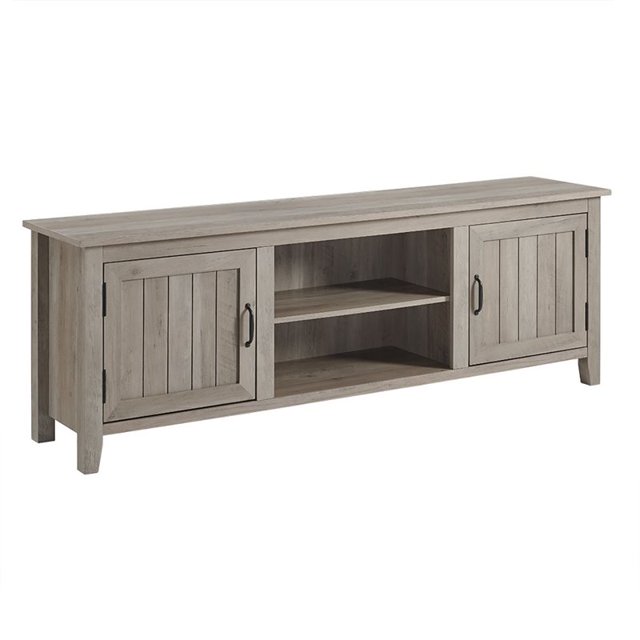 Pemberly Row Meuble Télé de 70 Pouces avec Portes Latérales Doubles et Rangement, Fini Gris Lavé