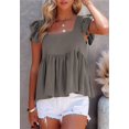 thumbnail image 4 of Women'S Casual Square Neck Ruffle Cap Sleeve Peplum Babydoll Blouse Tank Top Grey S, 4 of 9