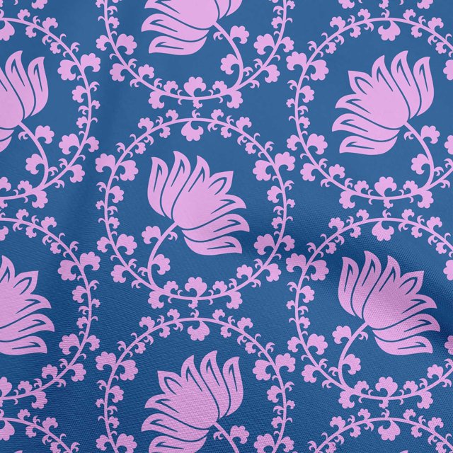 oneOone Cotton Silk Blue Fabric Asian Block Craft Projects Decor Fabric Printed By The Yard 42 Inch Wide