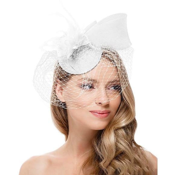 Fascinators For Women Tea Party Headband Hat Mesh Feathers Hair Clip For Wedding Cocktail And Church Heardband Heardband for Women White