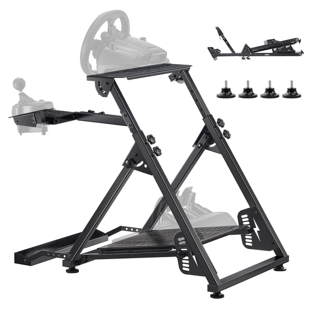 Support de Volant de Course VEVOR Simulateur de Cockpit Pliable pour Logitech G923 G920 G29 G27 Support de Volant de Course en Acier au Carbone Noir Pliable, Orienté vers l'Avant avec Plaques de Roue et de Pédale Visibles, Trous de Montage Pré-Percés pour Grandes Marques, Hauteur de Roue Réglable 700–845 mm et angle de Pédale, Pliable à 90° pour Rangement compact; Utilisé Souvent comme Cockpit de Simulateur portable pour Pièces Étroites.