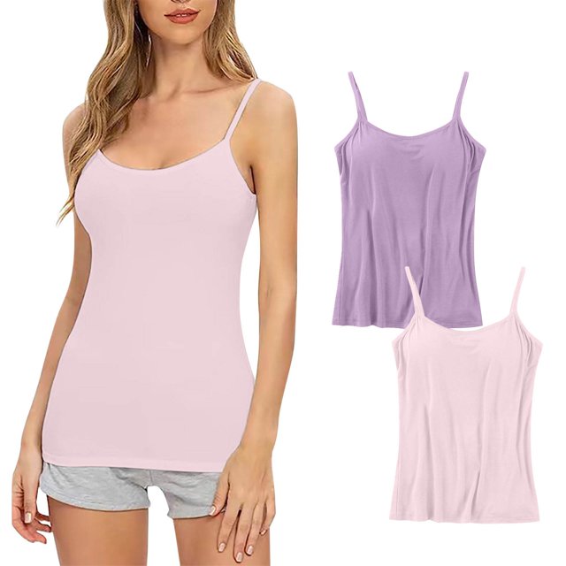 Timegard Camisoles 2 Pcs pour Femmes avec Soutien-Gorge Intégré Grande Taille Col Rond Respirantes Confortables Extensibles