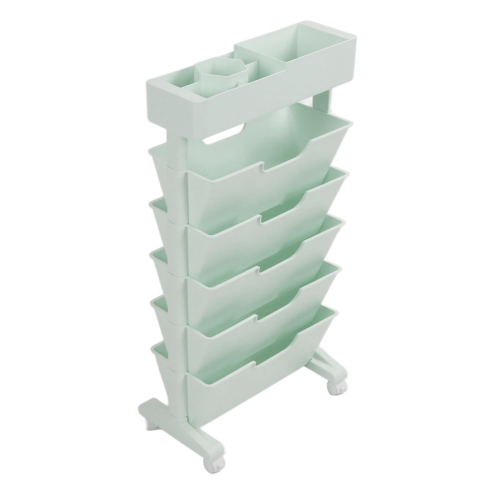 Rolling Bookshelf, 5 Tier Movable Book Storage Organizer Shelf for Kids Students Study in Classroom Bedroom Living Room, Removable Bookcase Multilayer Storage Rack
