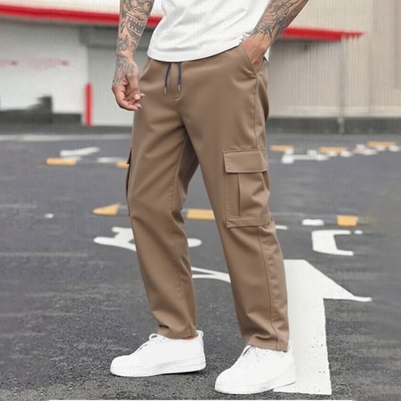 Weiqiqre Work Pants for Men Casual Cargo Pants Joggers Elastic Waist Stretch Drawstring Relaxed Fit Hiking Trousers with Multi Pockets