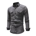 thumbnail image 2 of SUNSIOM  Men's Spring Autumn Casual Shirts Solid Color Long Sleeve Lapel Denim Tops Button Shirts, 2 of 6
