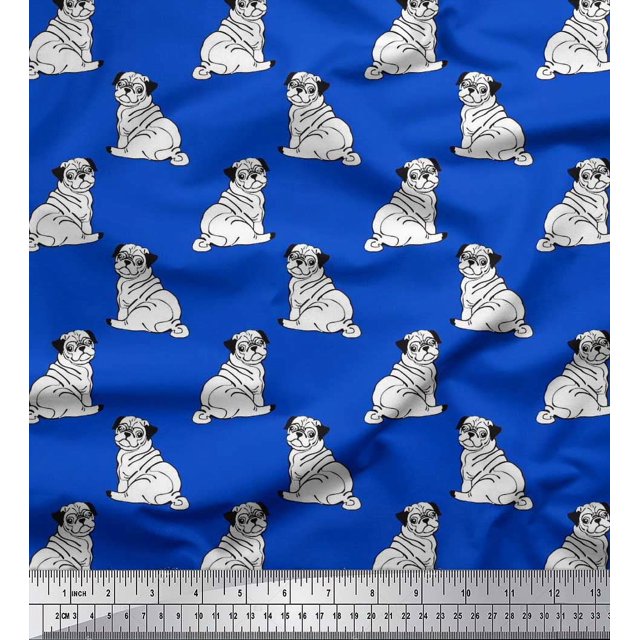 Soimoi Cotton Duck Fabric Pug Dog Decor Fabric Printed Yard 56 Inch Wide