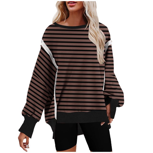 cfhntfmh Chandail Surdimensionné pour Femmes Doux à Col Rond Chandails à Capuchon Imprimés Chandail d'Automne Ample à Manches Longues Chandail à Enfiler Hauts