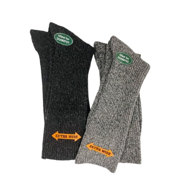 Sierra Socks Wool Diabetic Men 2 Pairs Socks (Black/Charcoal, Large)