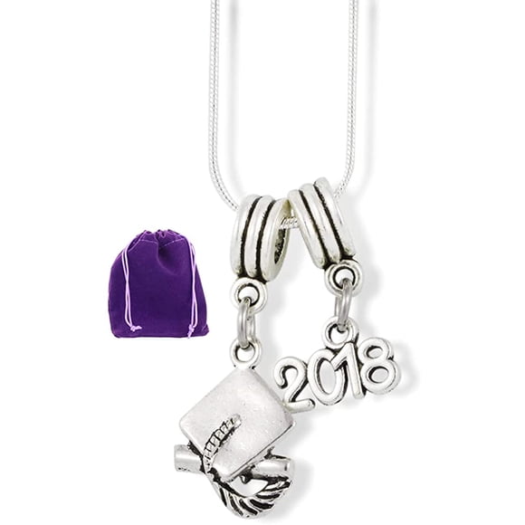 2018 Graduation Party Gifts for Her Necklace Pendant Jewelry Charm Gift for Women and Men Accessories Favors Class of 2018 Grad Gifts (Silver, alloy, womens)