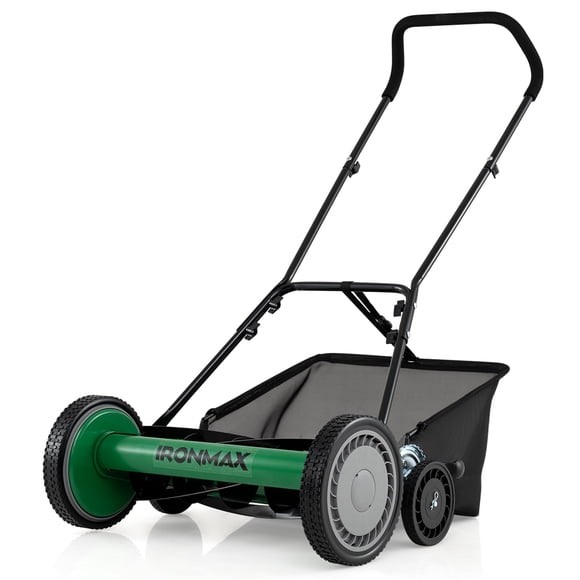 Ironmax 18” Push Reel Lawn Mower, 5-Blade Manganese Steel Manual Grass Cutter for Yard Green