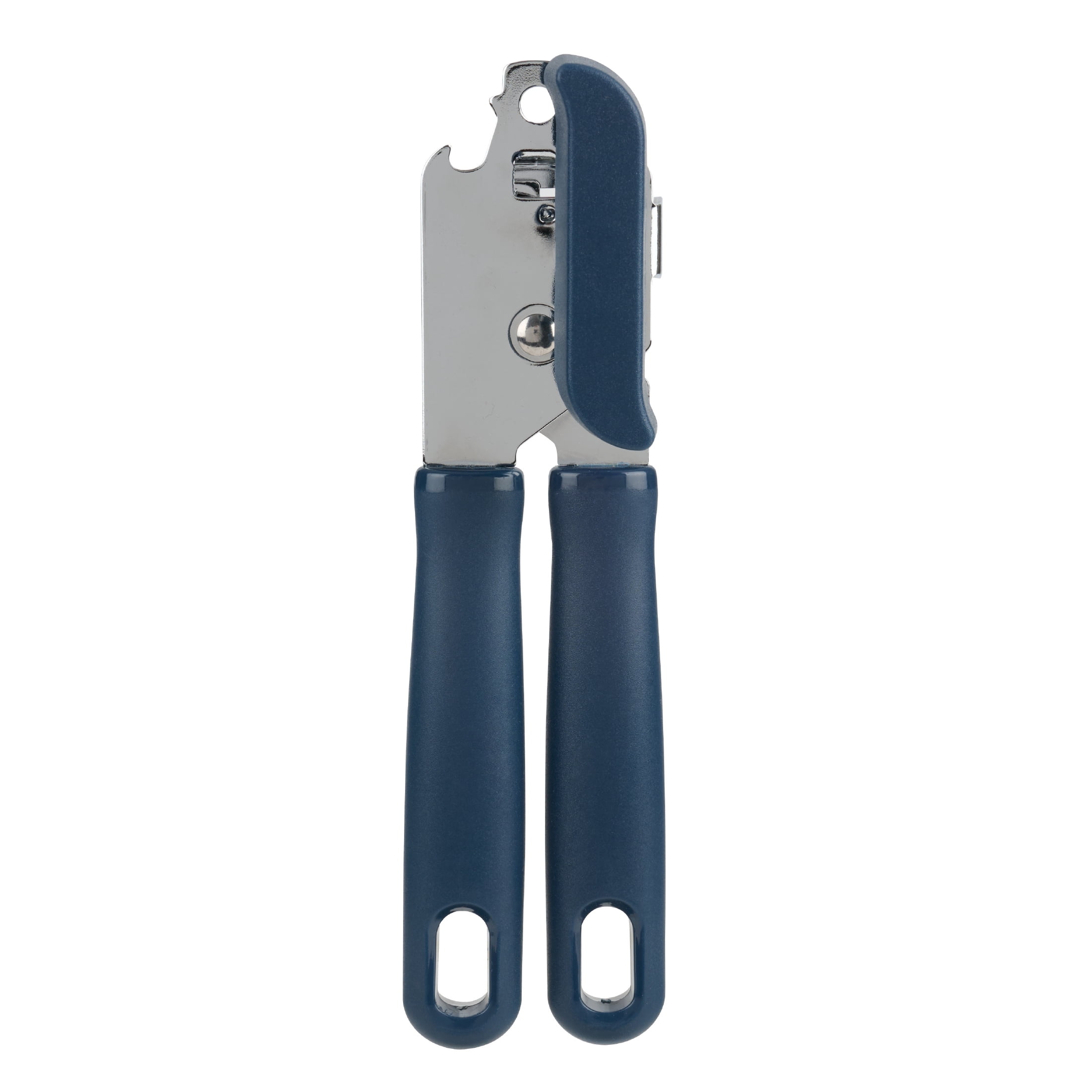 Mainstays Kitchen Manual Can Opener with Integrated Bottle Opener, Ergonomic Handle, 20 cm, Navy