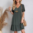 thumbnail image 4 of LOVZFMLL Robes d'Été pour Femmes Décontractées à Manches Courtes Col en V à Volants Robe de Plage Fluide Longueur Genou Gris Foncé 5TG, 4 of 9