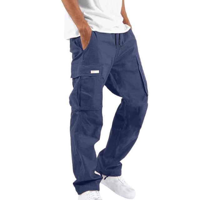WRKEKC Cargo Pants for Men Pocket Patch Drawstring Multiple Pockets Straight Leg Work Pants Outdoor Fitness Pants for Active Wear