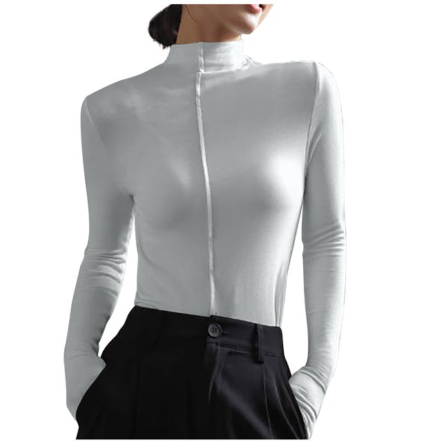 AherBiu Chandails à Manches Longues pour Femmes Couche de Base sous-Maillots Col Roulé Coupe Ajustée T-Shirts Blouse